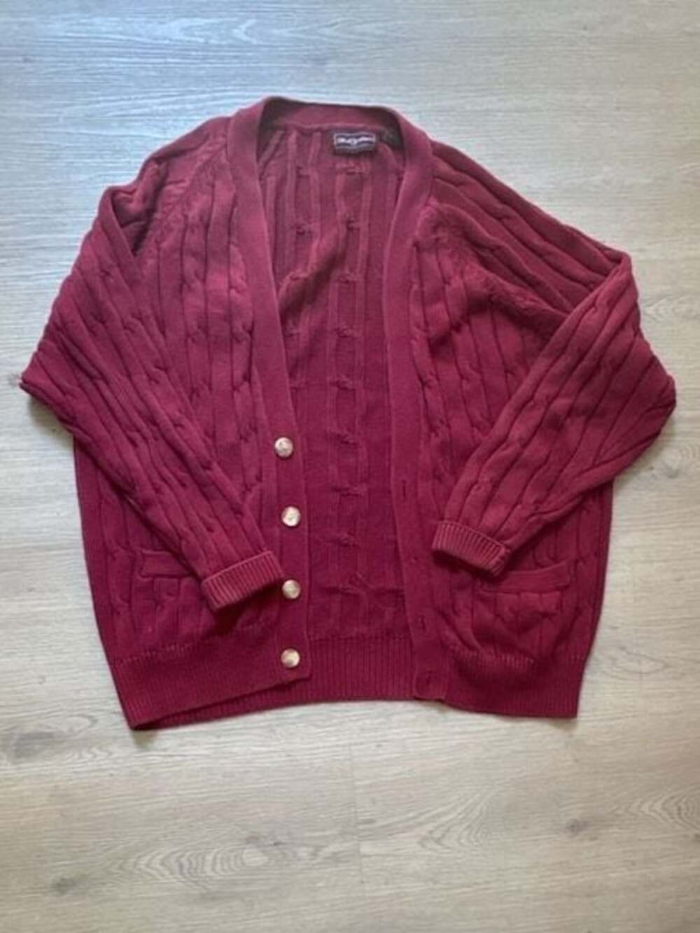 Red Chunky Vintage Red Cable Knit Cardigan Sweater Size L Woolf Brothers